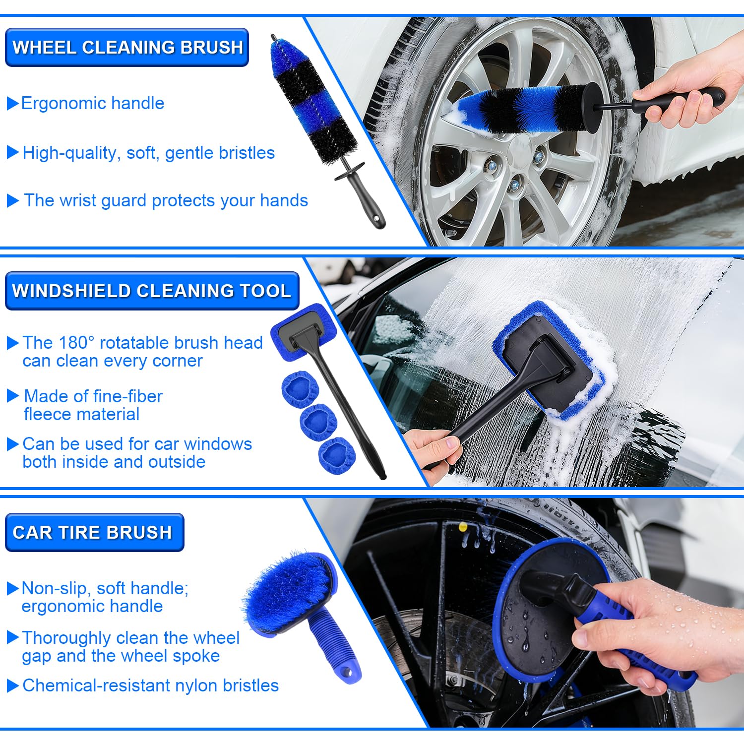 36 Pièces Kit Nettoyage Voiture,Kit de Brosse Nettoyage Voiture pour l'intérieur et l'extérieur, Car details Brush car Wast set, kit de Nettoyage de voiture pour Fentes de Ventilation,Roues,Surfaces