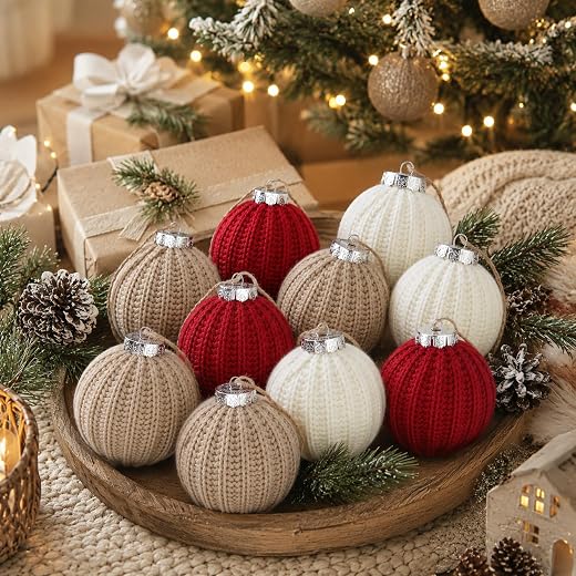 VioraWhite Crochet Christmas Ornament Set