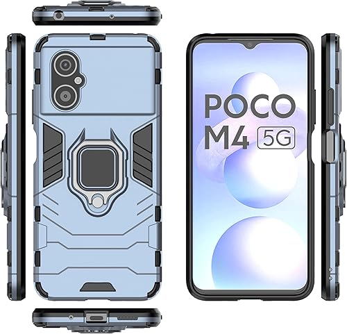Funda compatible con Xiaomi Poco M4 5G, compatible con Xiaomi Poco M4 5G, soporte de anillo 2 en 1, color azul