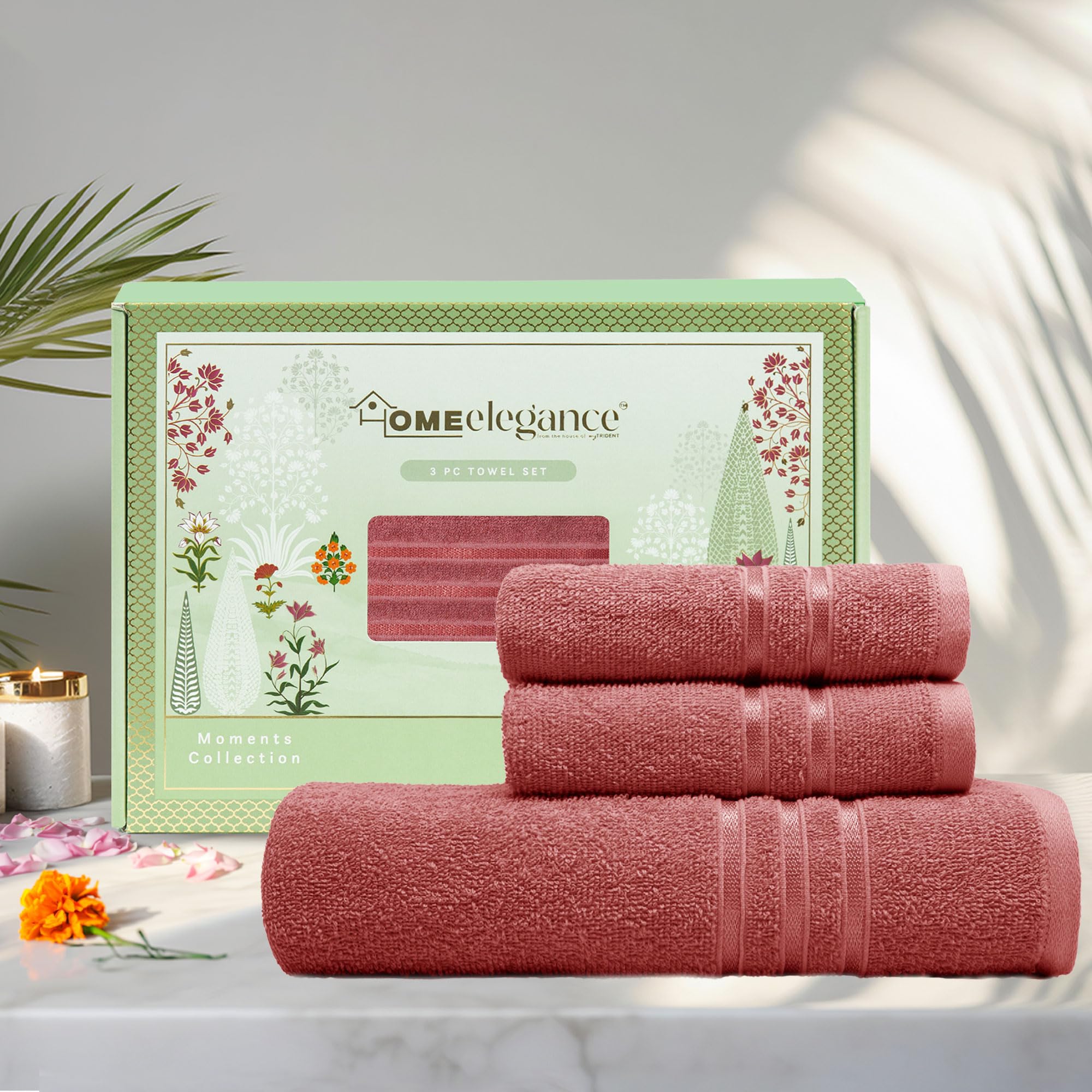 HOME ELEGANCE Moments Towel for Bath Large Size, 3 Pc Towel Set (1 Pc Bath Towel and 2 Pc Hand Towel), Apple Red-image-30