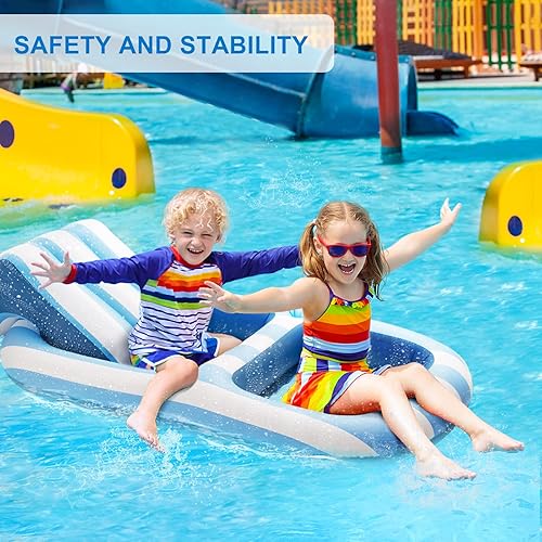 Miniatura 2 de SKBANRU Pool Floats Adult Size, Inflatable Rafts Water Lounger with Headrest and Cup Holder