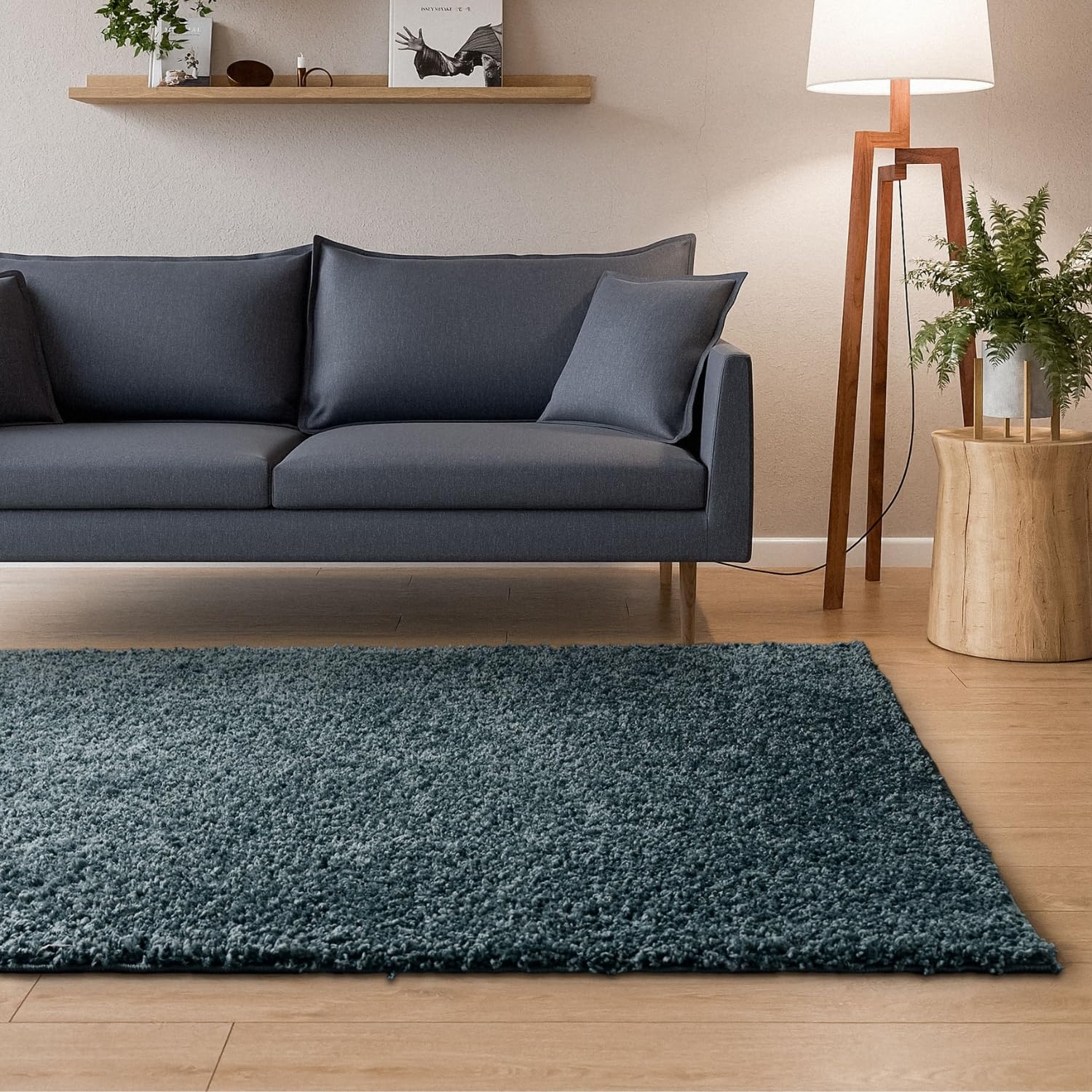 Interiyou Tapis Poils Longs Sofia - 60x120 Bleu - Moelleux et uni - Lavable et antidérapant - Fibres Douces pour Salon, Salle à Manger, Cuisine, Couloir