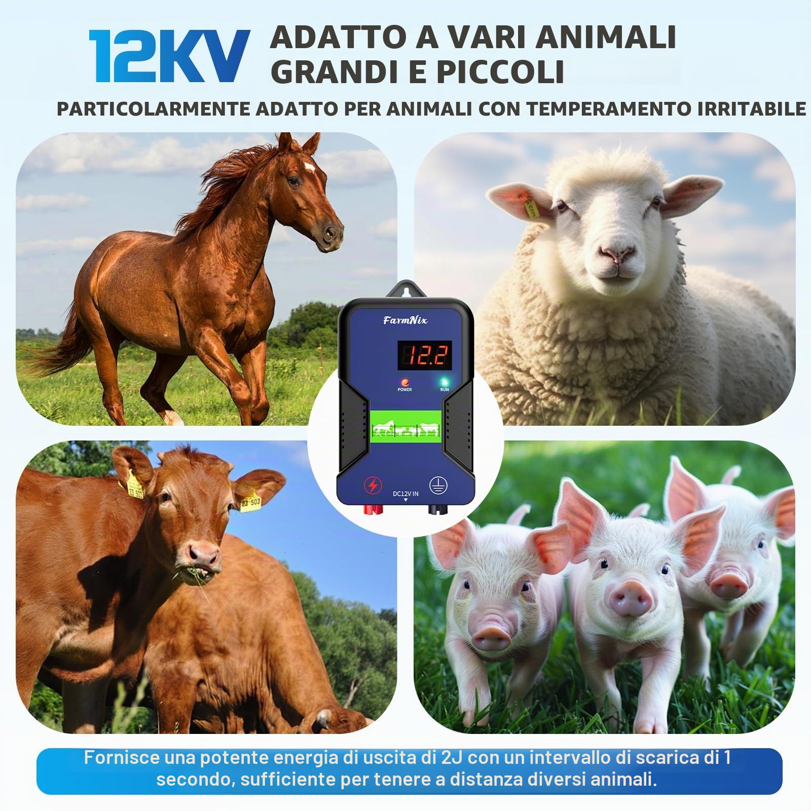 15KM Recinto Elettrico per Animali, 2J/12kV Pastore Elettrico | Controllore di Impulsi ad Alta Tensione Sicuro Fattoria degli Animali Recinzione,Per Mucche, Bestiame, Allevamento Di Pollame