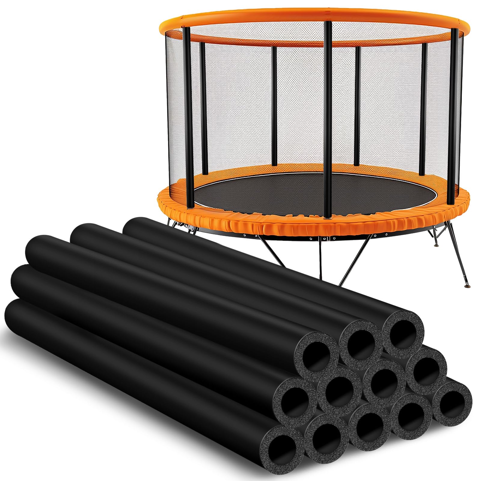 Photo 1 of 12Pcs Trampoline Pole Covers, 1.1 inch Diameter Rubber Trampoline Pole Sleeves Replacement, 35.4'' Length Black Waterproof Materials Protective Tube for Outdoor Accessories Safety Protection
