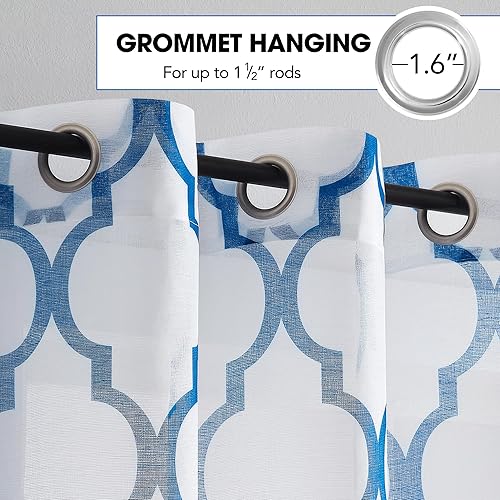 Miniatura 2 de Metro Parlor Cortinas traslúcidas azul y blanco de 84 pulgadas de largo para sala de estar o dormitorio, tratamiento de ventana con patrón marroquí,