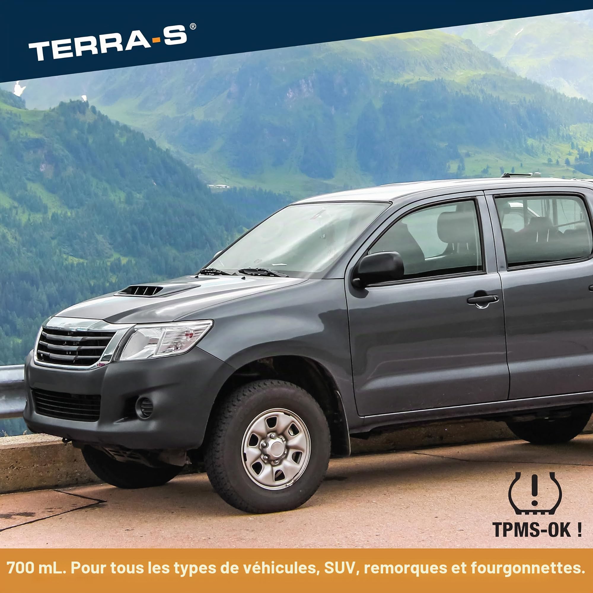 TERRA-S T56001 Kit de réparation d'urgence pour crevaison avec Mastic et Pompe à Pneu pour Voiture et Autres véhicules Automobiles 15 Minutes
