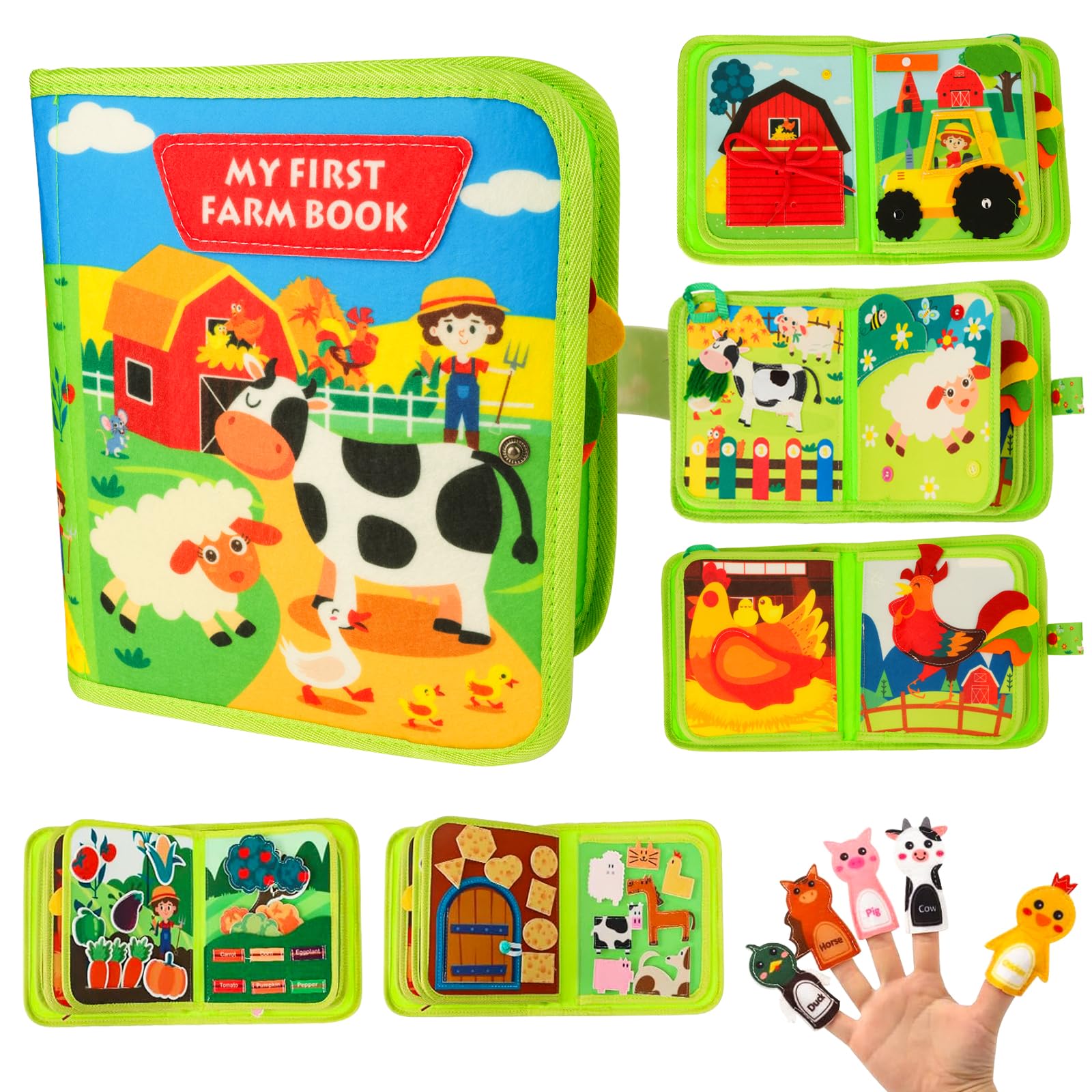 Busy Board Libro Montessori Interattivo 1 Anno, Quiet Book Sensoriale Educativo, Giochi da Viaggio per Bambini, Giochi Montessori 1 2 3 4 5 6 Anni, Pannello di Feltro attività Ranch Animals