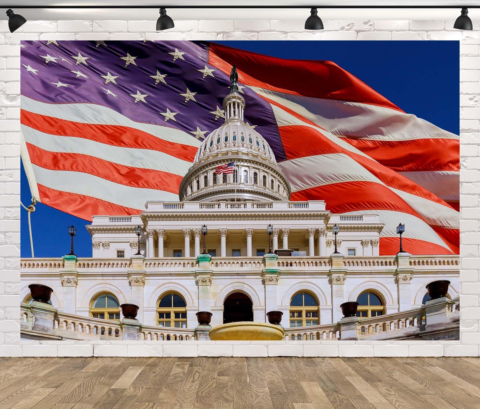 BELECO 3x2.5m Telo sfondo edificio Campidoglio USA | Bandiera USA monumenti Washington DC sfondo decorazione festa patriottica banner eventi scolastici foto
