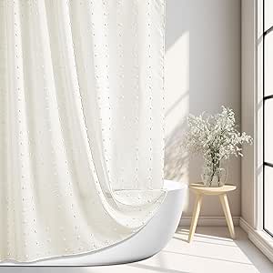 Amazon.com: Nareta Boho Cream Shower Curtain 72 x72, Puffs Tufted Pleat Floral Textured Woven ...