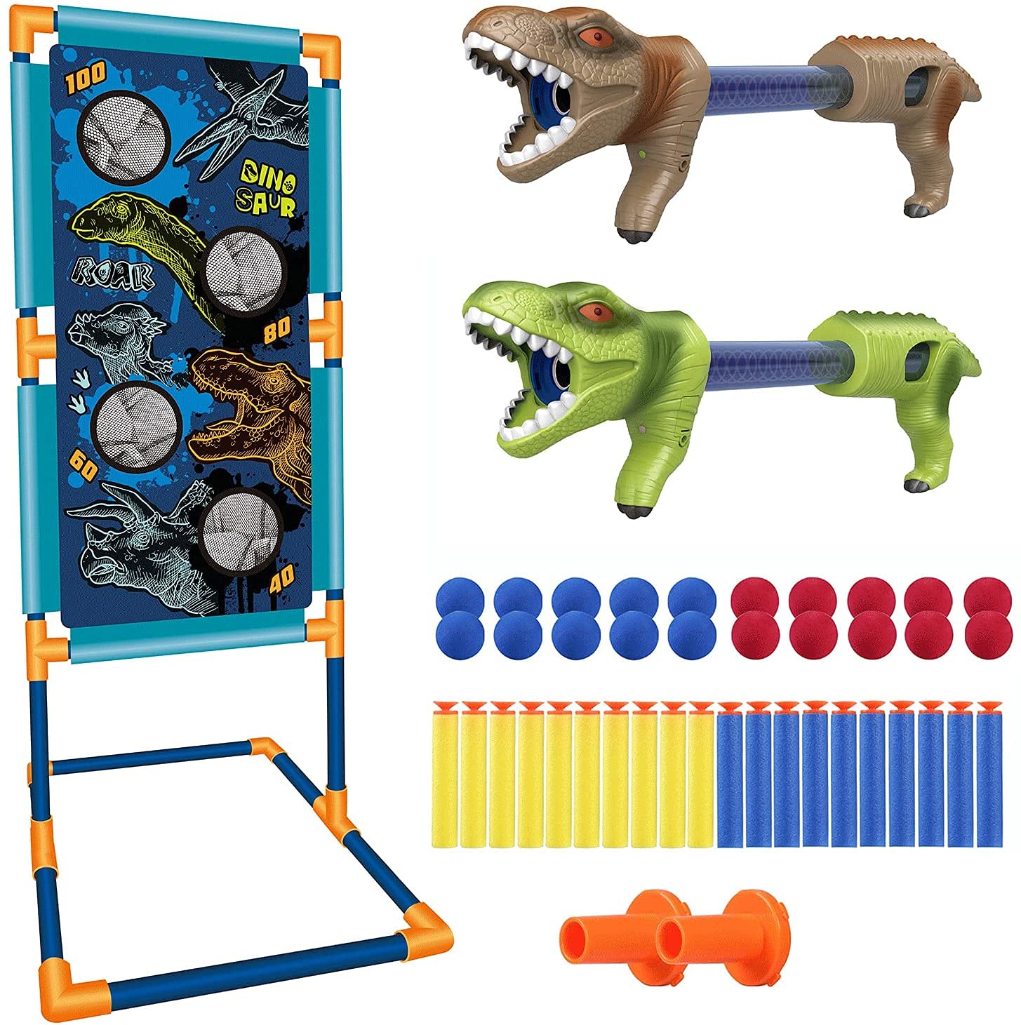 Shooting Games Dinosaur Kids Toys for 5 6 7 8 9 10+ Year Old Boys Girls,2 Foam Ball Popper Air Guns,Standing Shooting Target,20 Foam Balls & Bullets,Indoor Outdoor Games Compatible with Nerf Toy Guns
