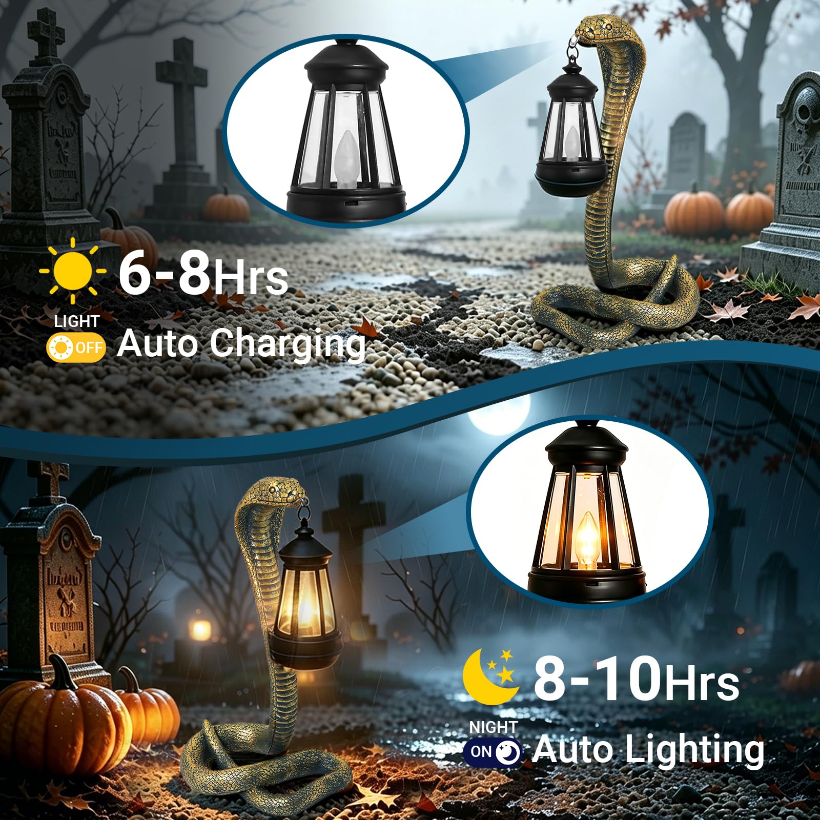 Statua węża do ogrodu i domu, oświetlenie solarne na zewnątrz, idealna do ogrodnictwa, prezenty dla kobiet, mamy, babci, na Halloween, dekoracyjne światła (brązowy)