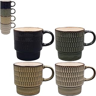 Lesser & PAVEY Elements Reactive Glaze Stacking Mug Set of 4 for Home & Kitchen | Stylish Ceramic Mugs for Tea & Coffee | Lovely Cup Set for Mens Gifts & Birthday Gifts for Women