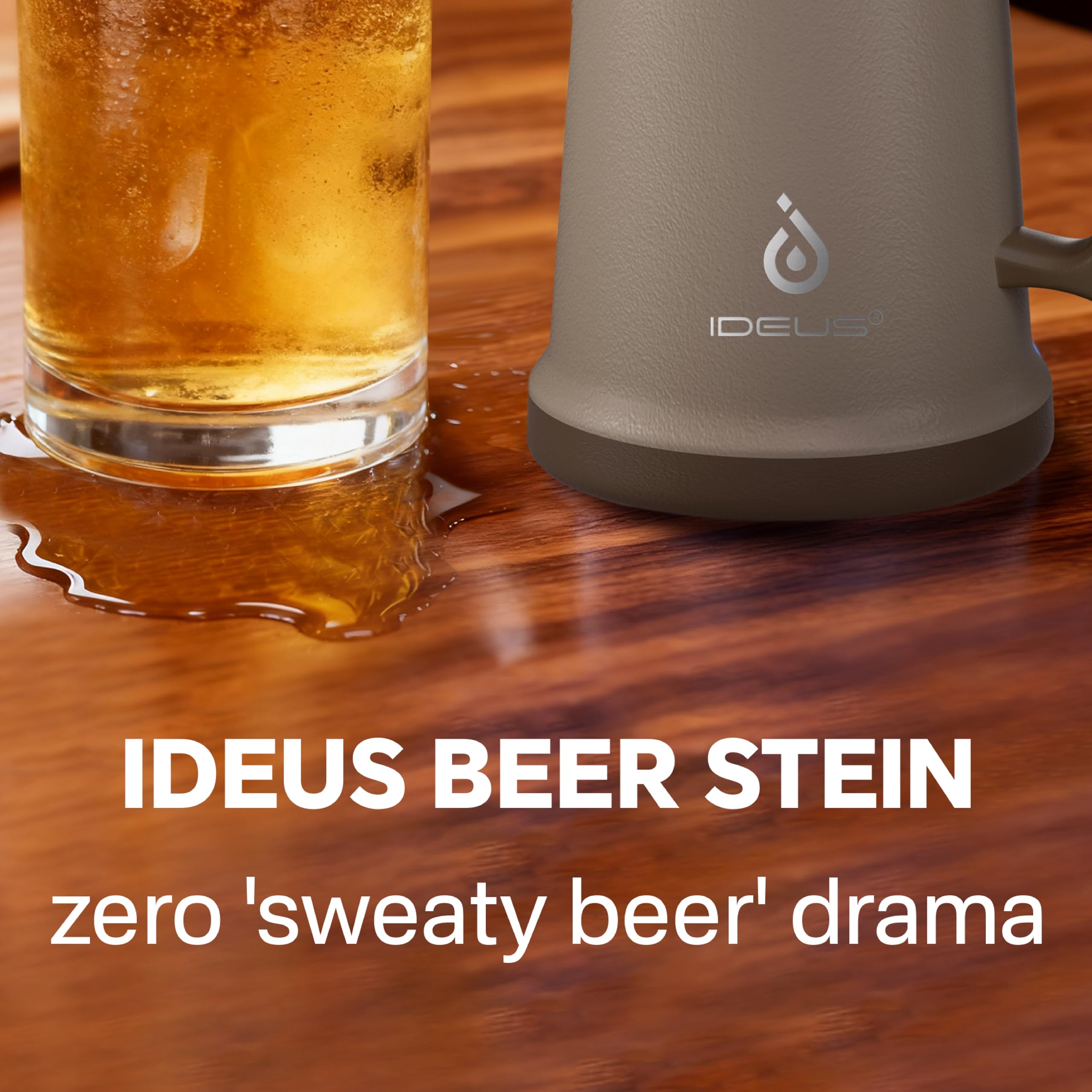 Ideus Jarra de cerveza aislada, 710/1000 ml, acero inoxidable, doble pared, vaso de cerveza gigante, vaso de metal con mango de agarre grande para fiestas y reuniones (rosa polvoriento, 34 onzas