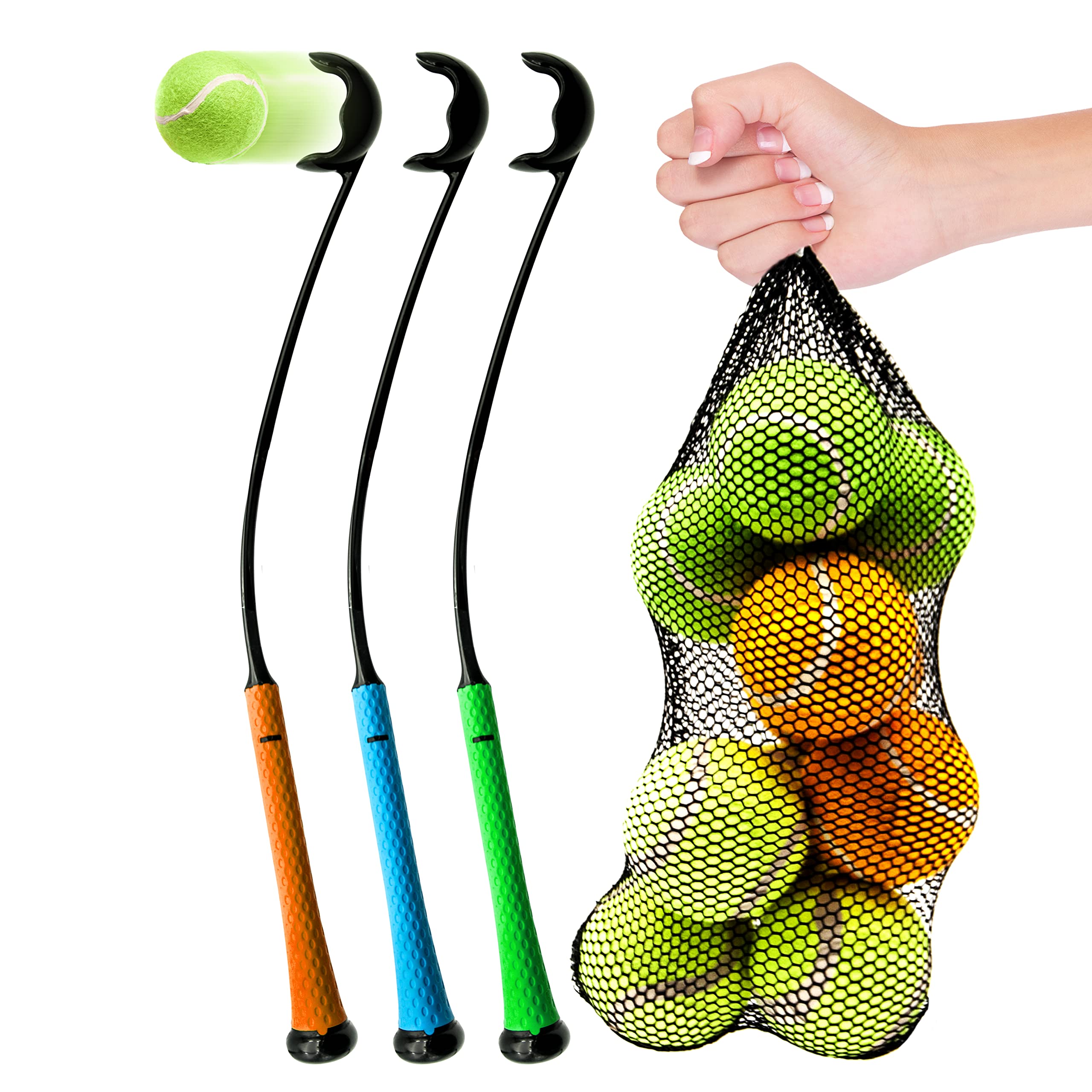 Petopedia 1x 65cm Long Dog Ball Launcher for Dogs with 10 DOG BALLS Dog Toys Dog Ball Thrower Slinger Tennis Balls for Dogs Strong Hands free Pick Up (25" Long)