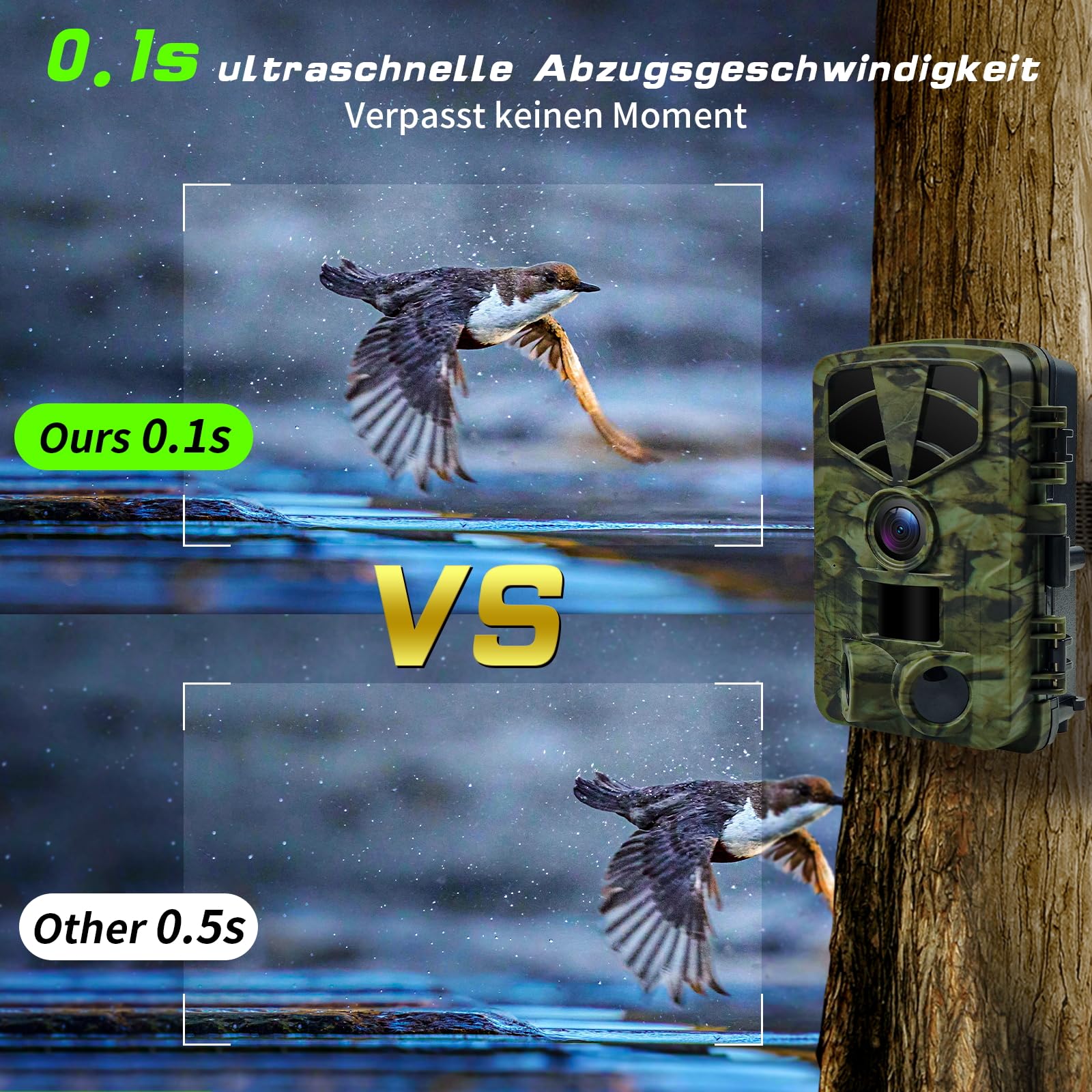 Wildkamera WLAN, 1296P 60MP Wildkamera mit Handyübertragung App, Wildtierkamera mit Nachtsicht Bewegungsmelder, 0,1s Auslösezeit, IP66 Wasserdichter für die Überwachung von Wildtieren