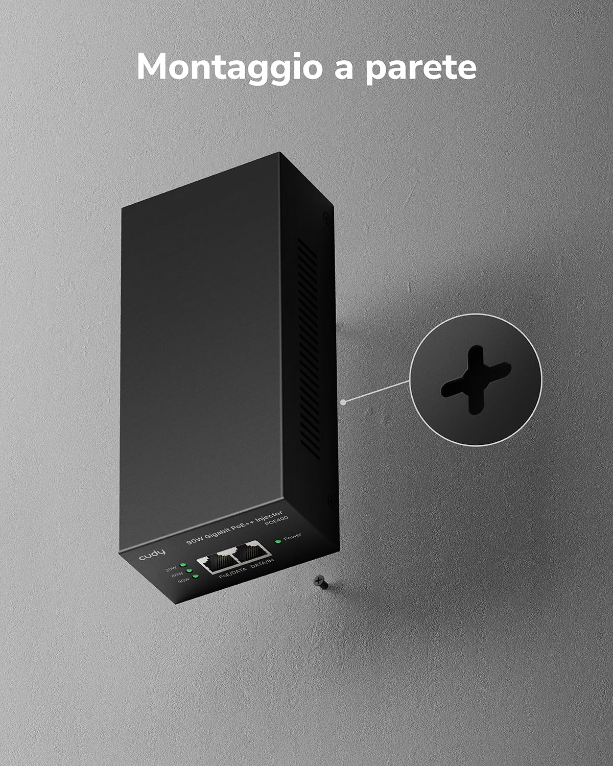 Cudy POE400 90W Gigabit Ultra Potenza Alimentatore PoE++, PoE++ Injector, 48V-56V/ Max 90W, 10/100/1000Mbps RJ-45, IEEE 802.3af / 802.3at / 802.3bt Compatibile, Fino a 100 Metri, adattatore PoE