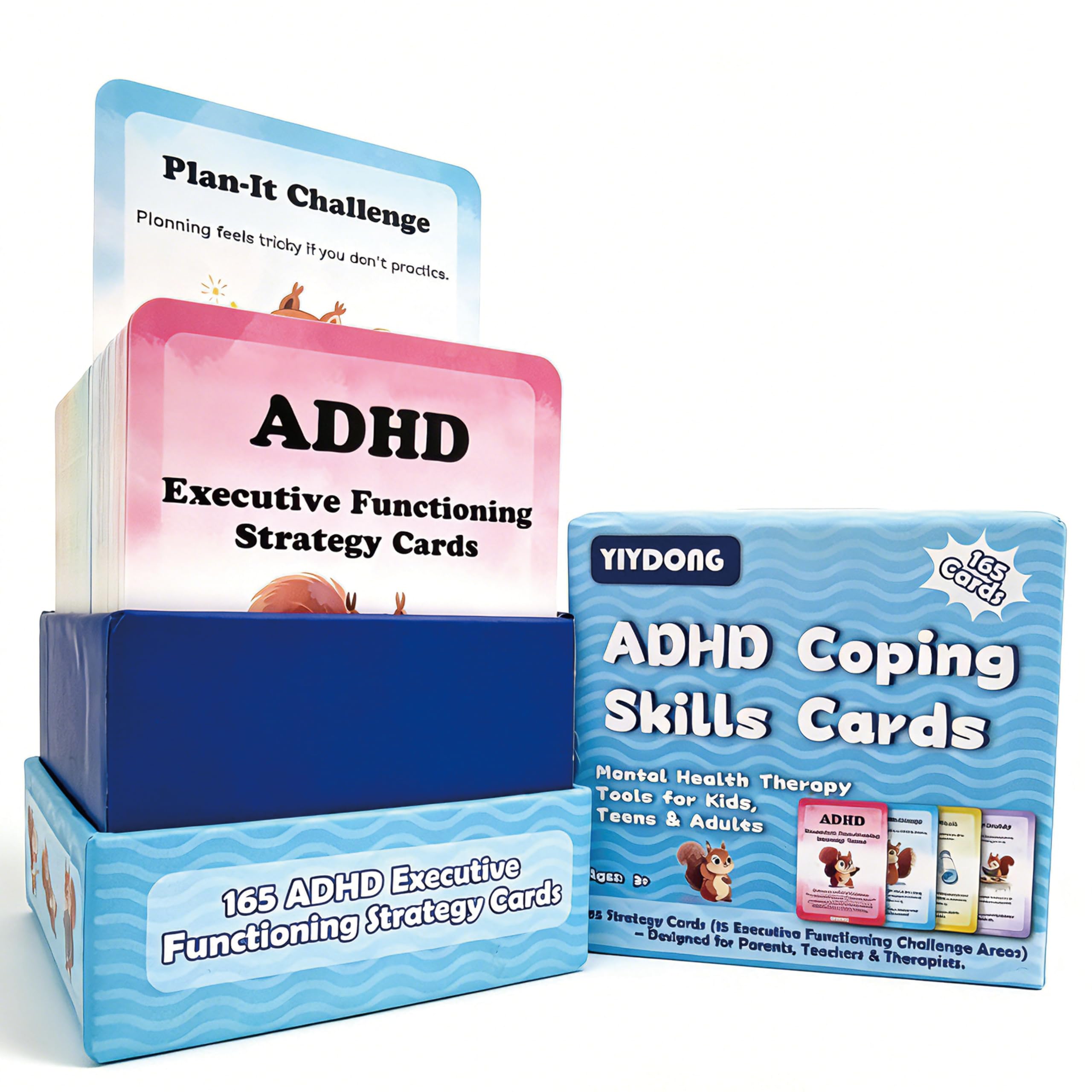 ADHD Coping Skills Cards - 165 ADHD Executive Functioning Strategy Cards Mental Health Therapy Tools for Kids, Teens & Adults