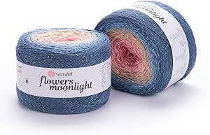 Yarnart Flowers Gradient Yarn - 250g Cake, 1000m Fingering Weight, 55% Cotton 45% Acrylic, Light Blue Pink Colorway For Knitting & Crochet - View #4