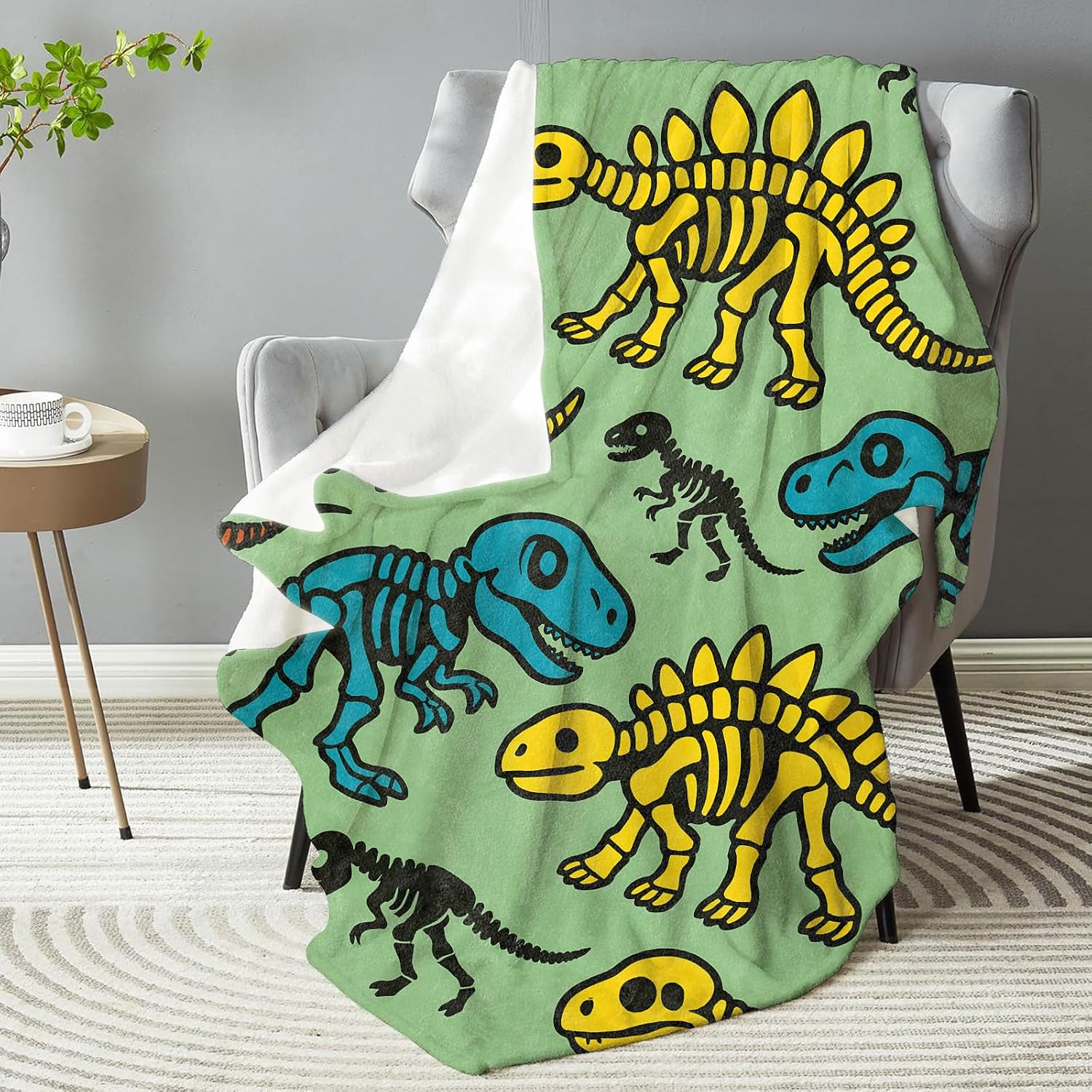 Dinosaur Skeleton Pattern Blanket, Soft Lightweight Warm Cozy Flannel 60×50 inch Throw Blanket for Couch, Travel, Bed, Outdoor, Gifts for Women Men Adults Kids