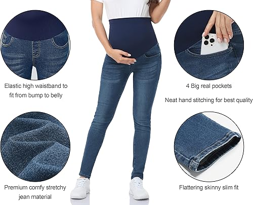 Miniatura 2 de POSHGLAM Jeans de maternidad para mujer, cómodos pantalones de mezclilla ajustados y elásticos para embarazo