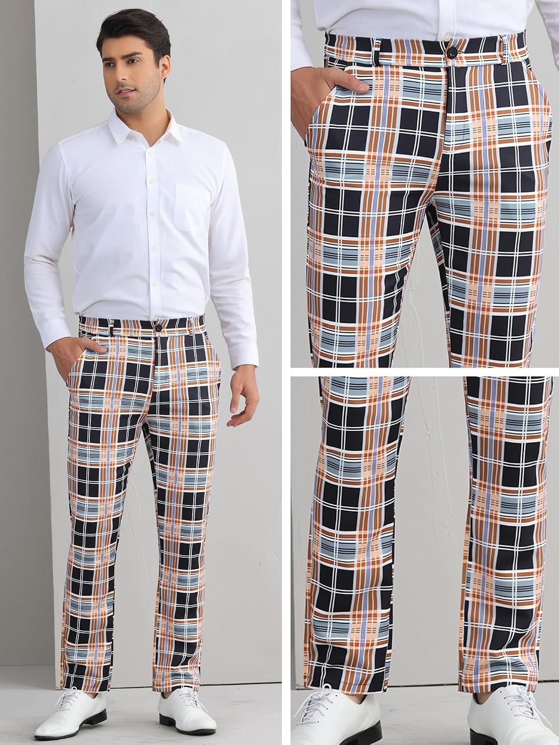 Lars Amadeus Men's Plaid Dress Pants Casual Slim Fit Checkered Business Trousers
