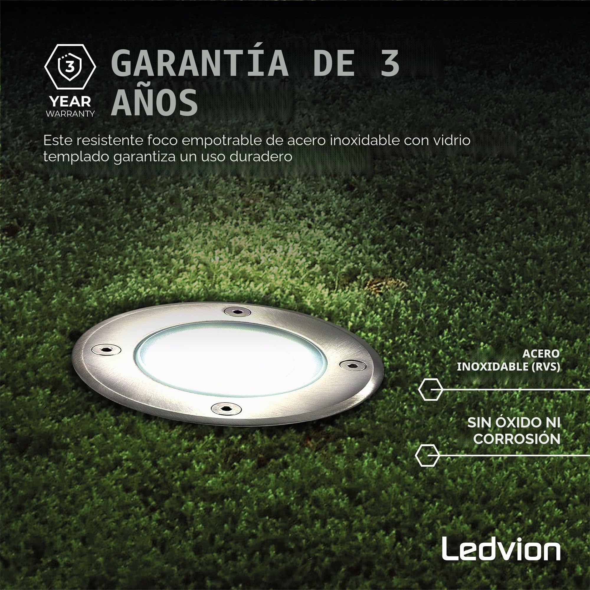 Ledvion - 9X Focos LED Empotrados Redondos, IP67, GU10, Cable de 1m, Iluminación Exterior, Iluminación de Terraza