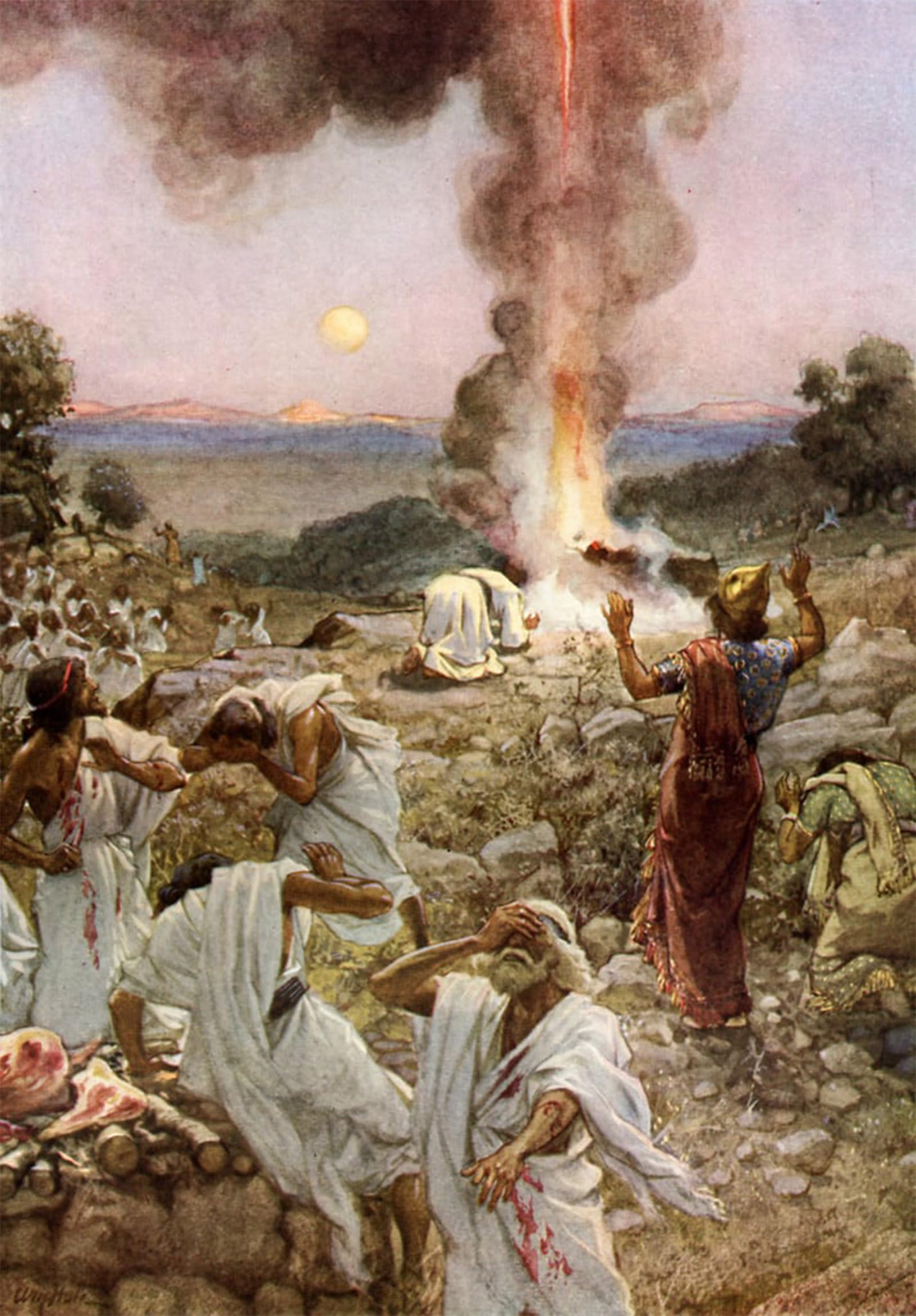 Artxlxxbn No Frame Famous Painting Canvas Artwork Graffiti Print Elijah S Sacrifice At Mount Carmel Bible By William Brassey Hole Portrait Canvas Image For Home Decor 60X90cm