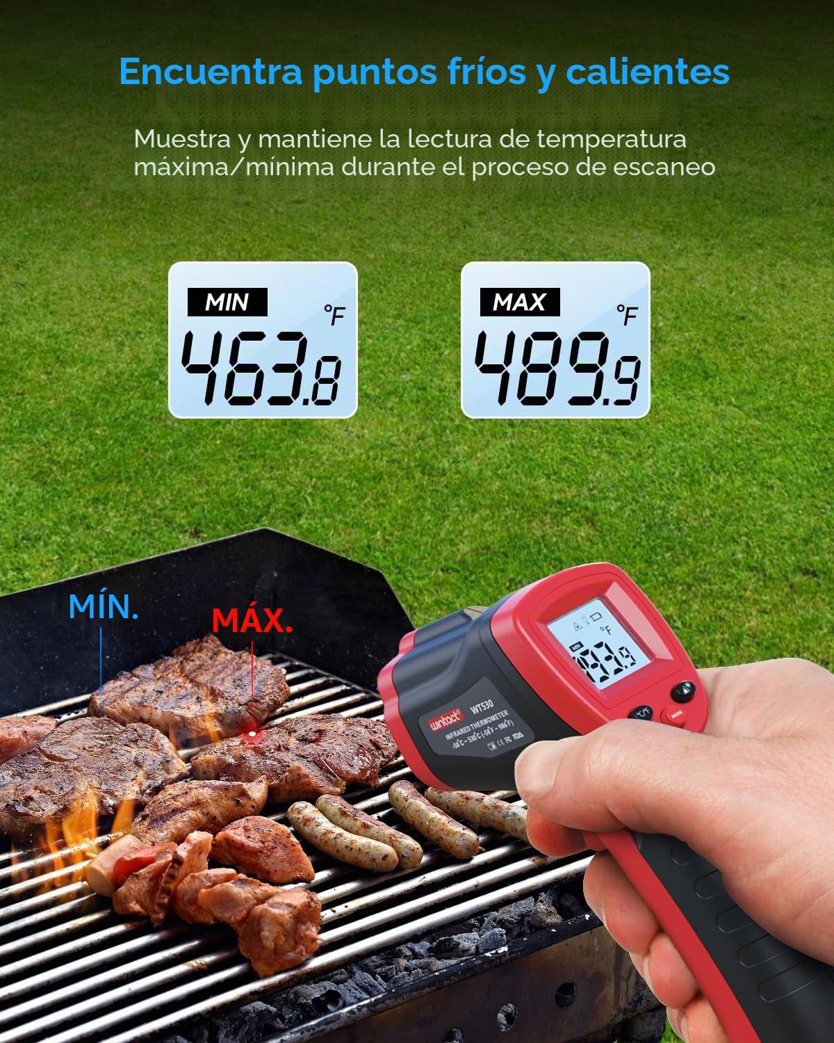 Termómetro infrarrojo Wintact -50°C a 590°C pistola láser temperatura sin contacto para cocinar