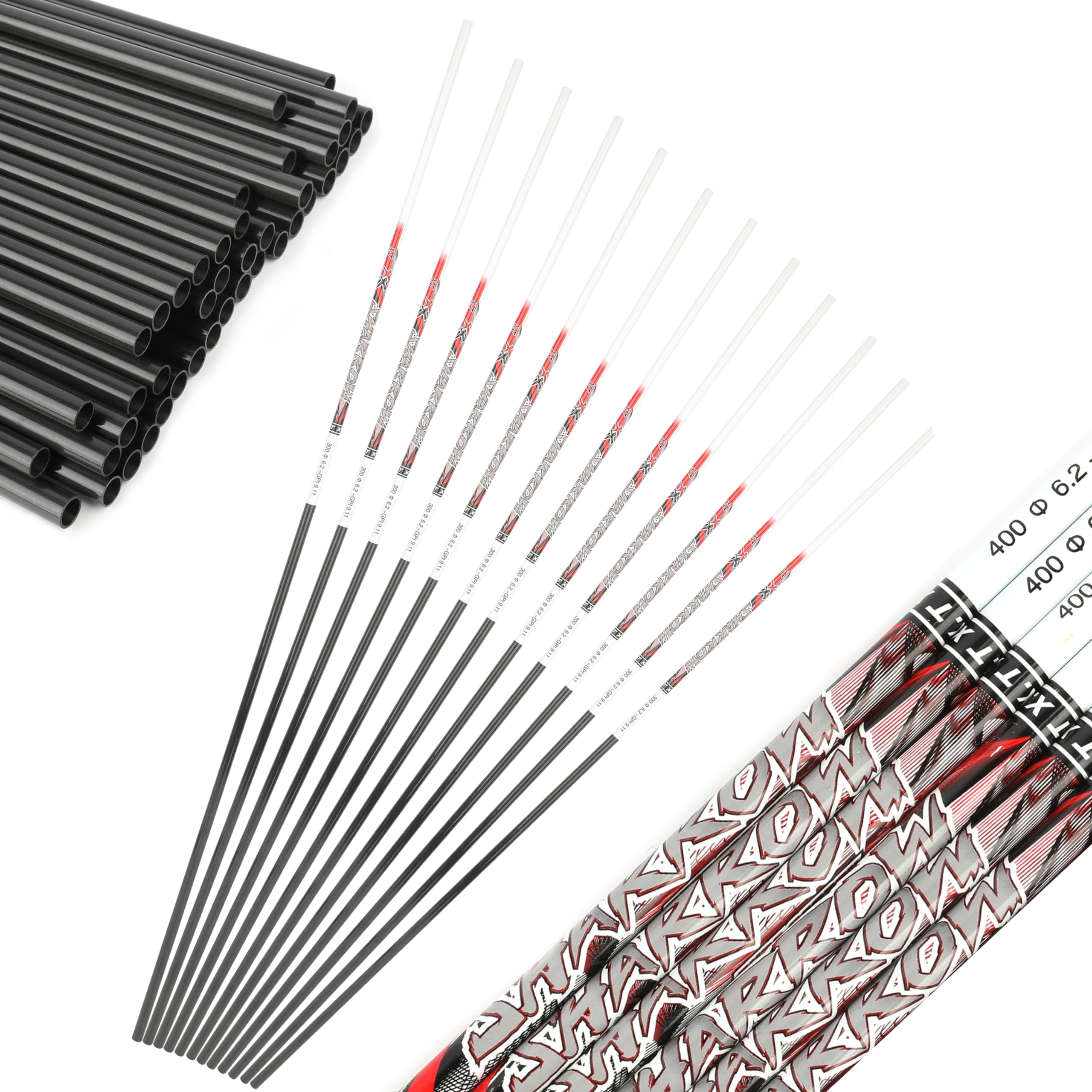 32 Inch Archery Carbon Arrows Shaft Spine 300/350/400/500/600/700/800 Inner diameter: 6.2mm for DIY Arrows for Compound Recurve Bow Hunting Shooting Practise