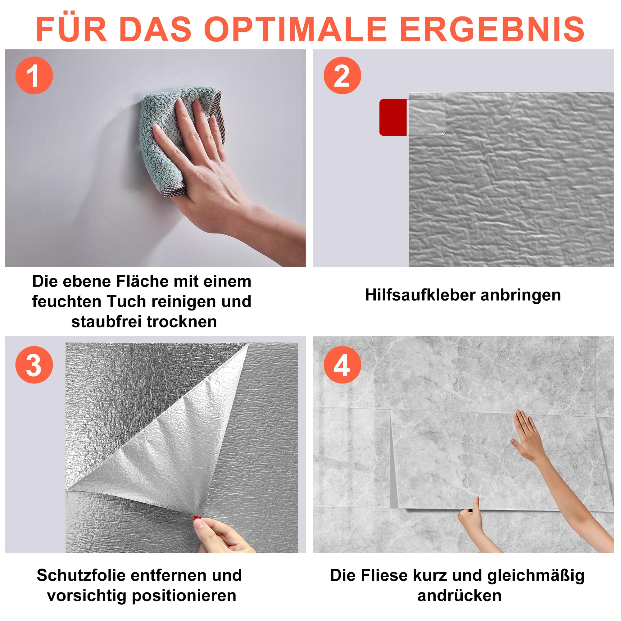 Fliesenaufkleber Marmor, 60cm x 30cm Klebefliesen Wasserfest, 20 Stück Selbstklebende Wandpaneele mit Steinoptik für Küche und Badezimmer (Karen Grau)