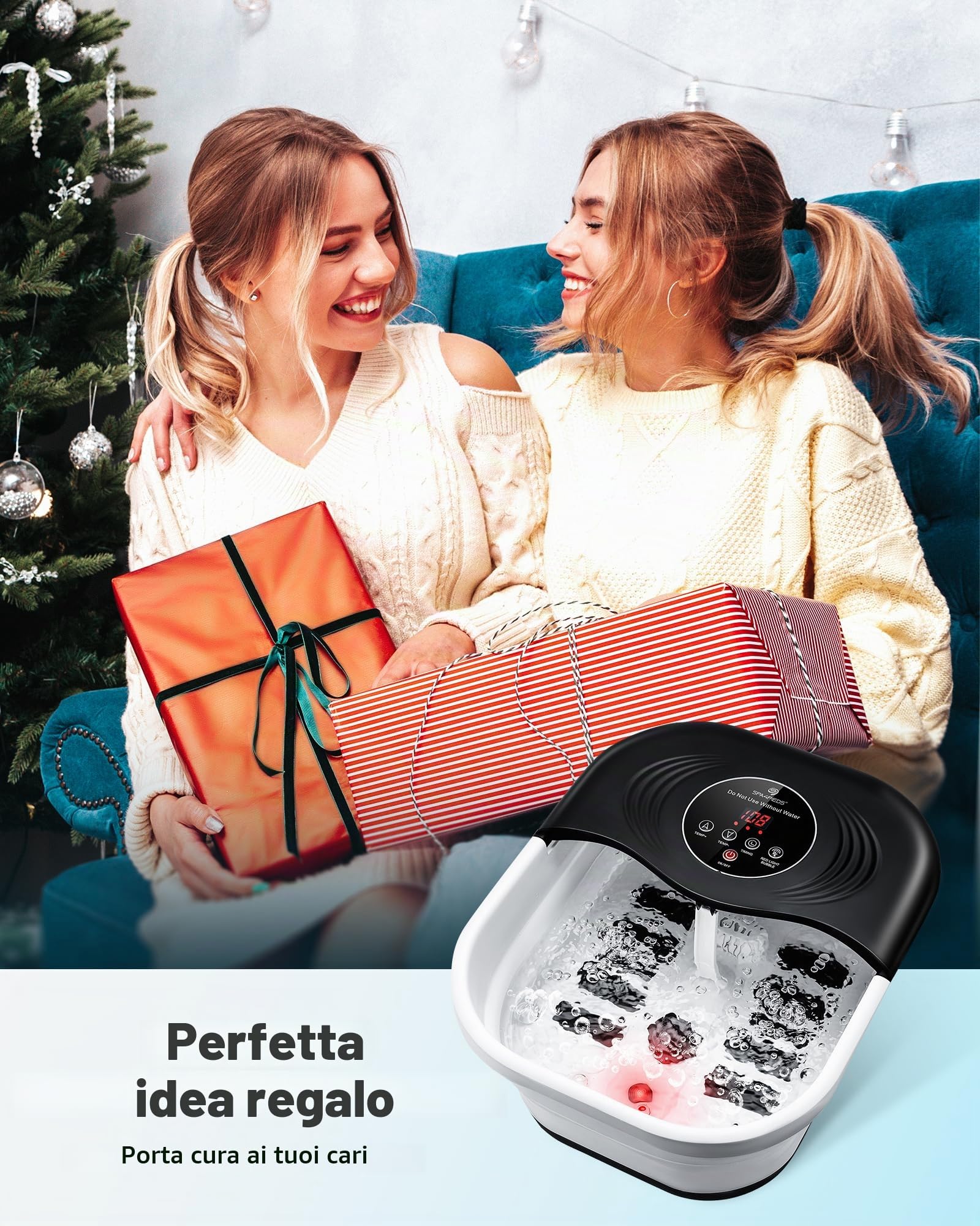 Pediluvio con massaggio, funzione di riscaldamento precisa e timer: pediluvio pieghevole con gorgoglio e pietra pomice, massaggiatore per piedi con acqua e 8 rulli massaggianti, ideale come regalo