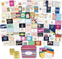 Janvale 100 All Occasion Greeting Cards Assortment Box with 100 Color Envelopes, 5x7 Inch Cards, Stickers, Dividers & Gold Foil