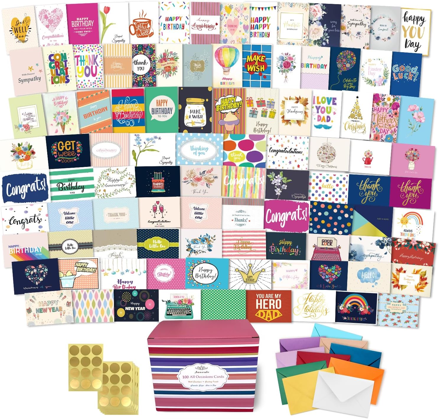 60 All Occasion Greeting Cards Assortment, Large Unique Assorted Cards with Greeting Inside. Birthday Cards, Thank You, Sympathy, Baby, Wedding and More. Card Organizer with Envelopes - 5 X 7 Inch