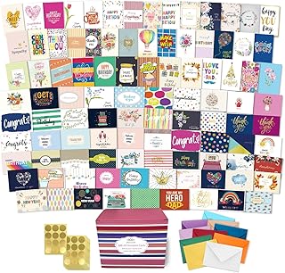 100 All Occasion Cards Assortment Box With Color Envelopes，100 All Occasion Cards Set With Greeting Inside, Large 5 X 7 Inch Assorted Greeting Cards Assortment Box For Birthday,Thank You,Sympathy,Baby,Wedding, All Occasion Cards With Sticker And Dividers For Every Celebration.