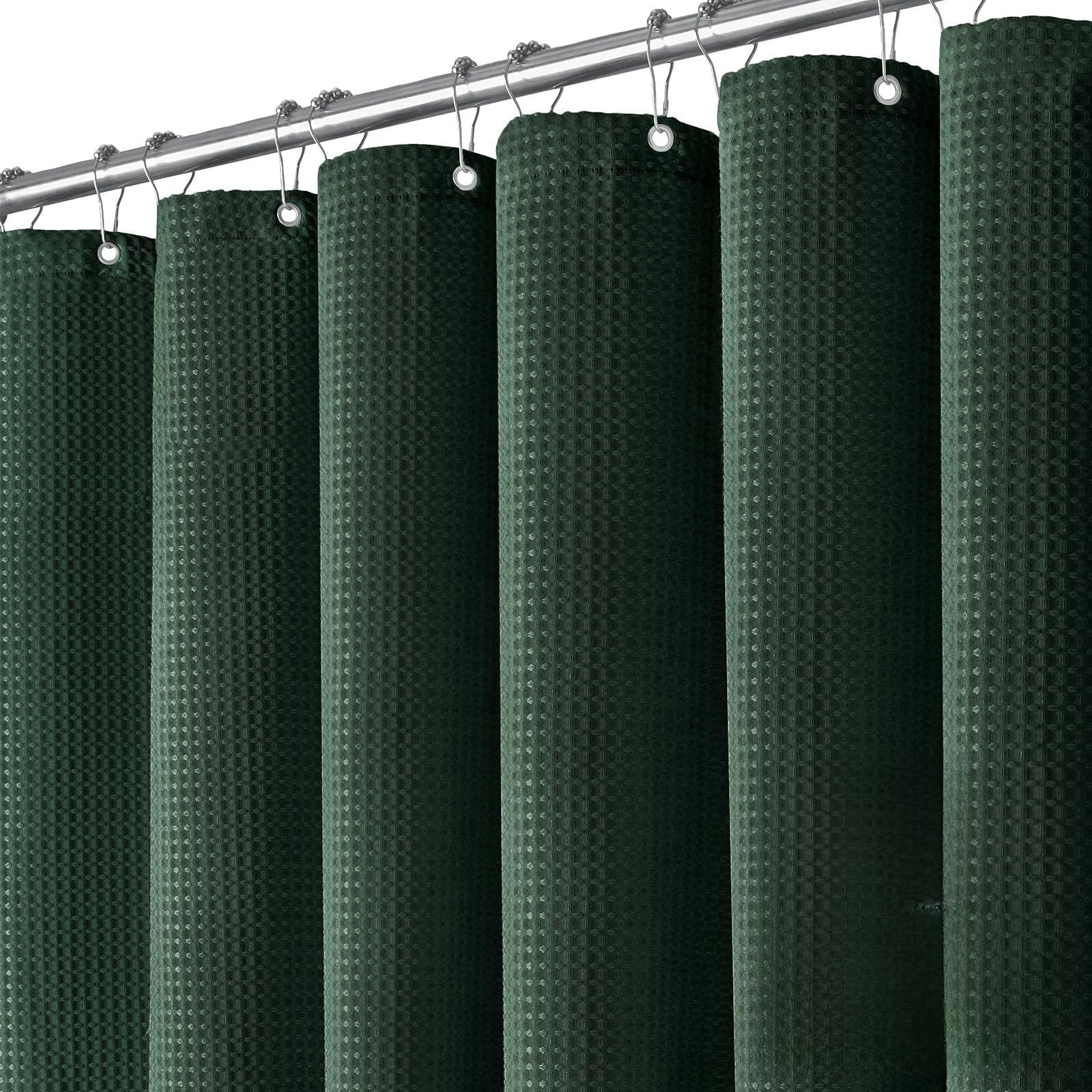 Dynamene Extra Long Shower Curtain - 96 Inch Long Waffle Weave Weighted Thick Cloth Bathroom Shower Curtain, Neutral Heavy Duty Hotel Bath Curtain Set