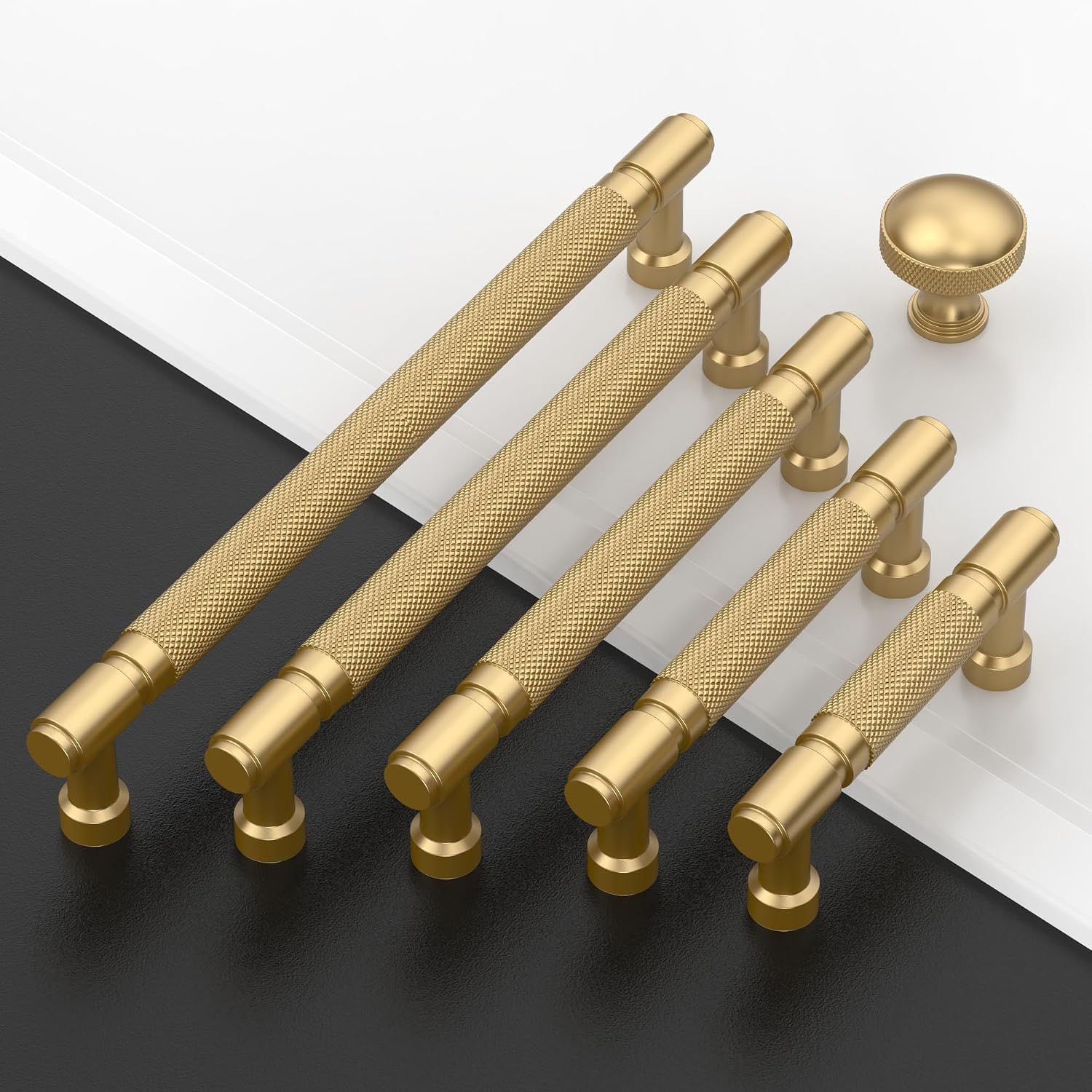 Amerdeco 6 Pack Champagne Bronze knurled Cabinet Pulls 7.5" | Drawer Pulls Cabinet Hardware Kitchen Cabinet Handles for Bathroom ZH0072