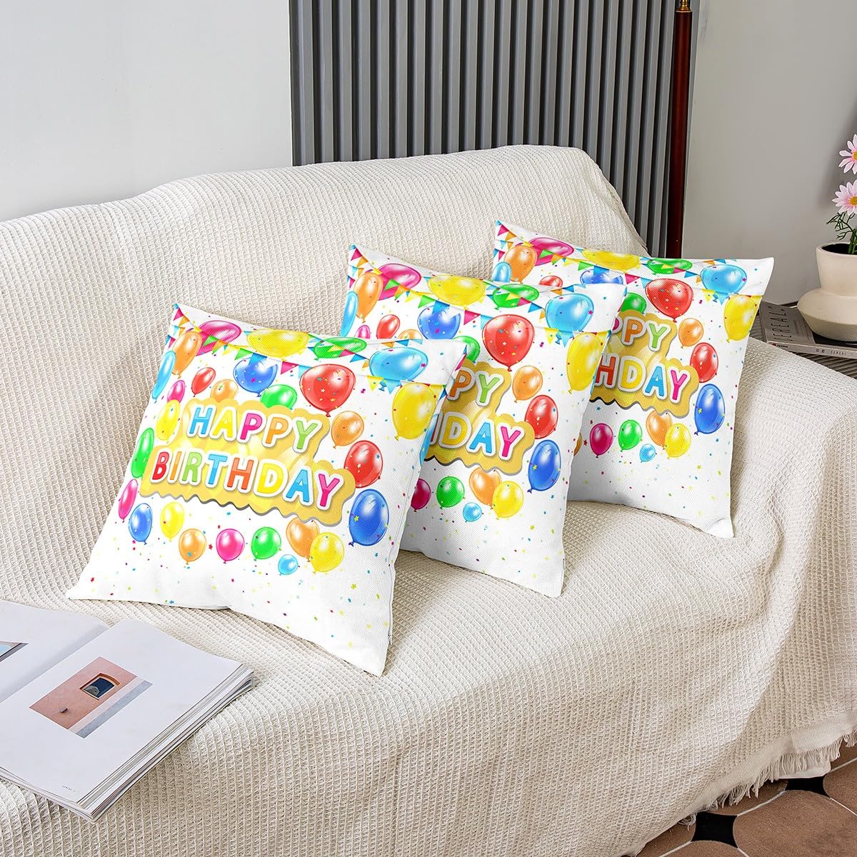 MQGMZ Federa per cuscino con scritta Happy Birthday con