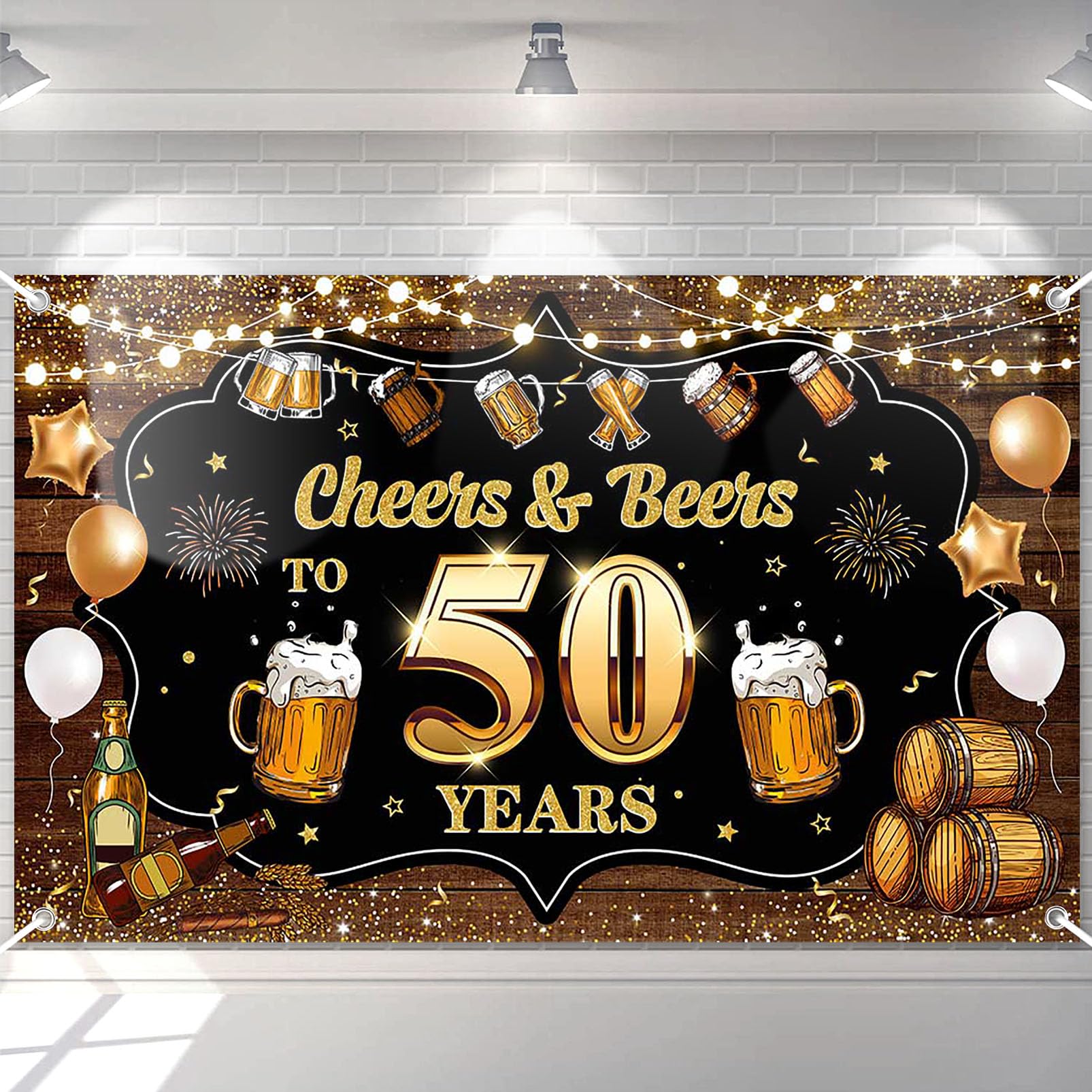 Avezano Cheers & Beers to 50 Years Backdrop Banner Black and Gold Happy 50th Birthday Decorations 50th Anniversary Banner Beer Whiskey 50 Year Old Birthday Banner for Men Women 70.8 x 43.3 Inch
