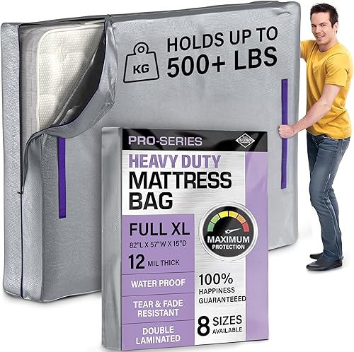 Miniatura 10 de Bolsas de colchón King para mudanzas, funda de colchón resistente con cremallera de 10 mil de grosor para mudanza con 8 asas de transporte, bolsa