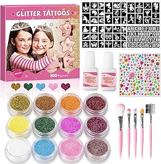 Kit de tatuaje temporal con purpurina de 12 c...