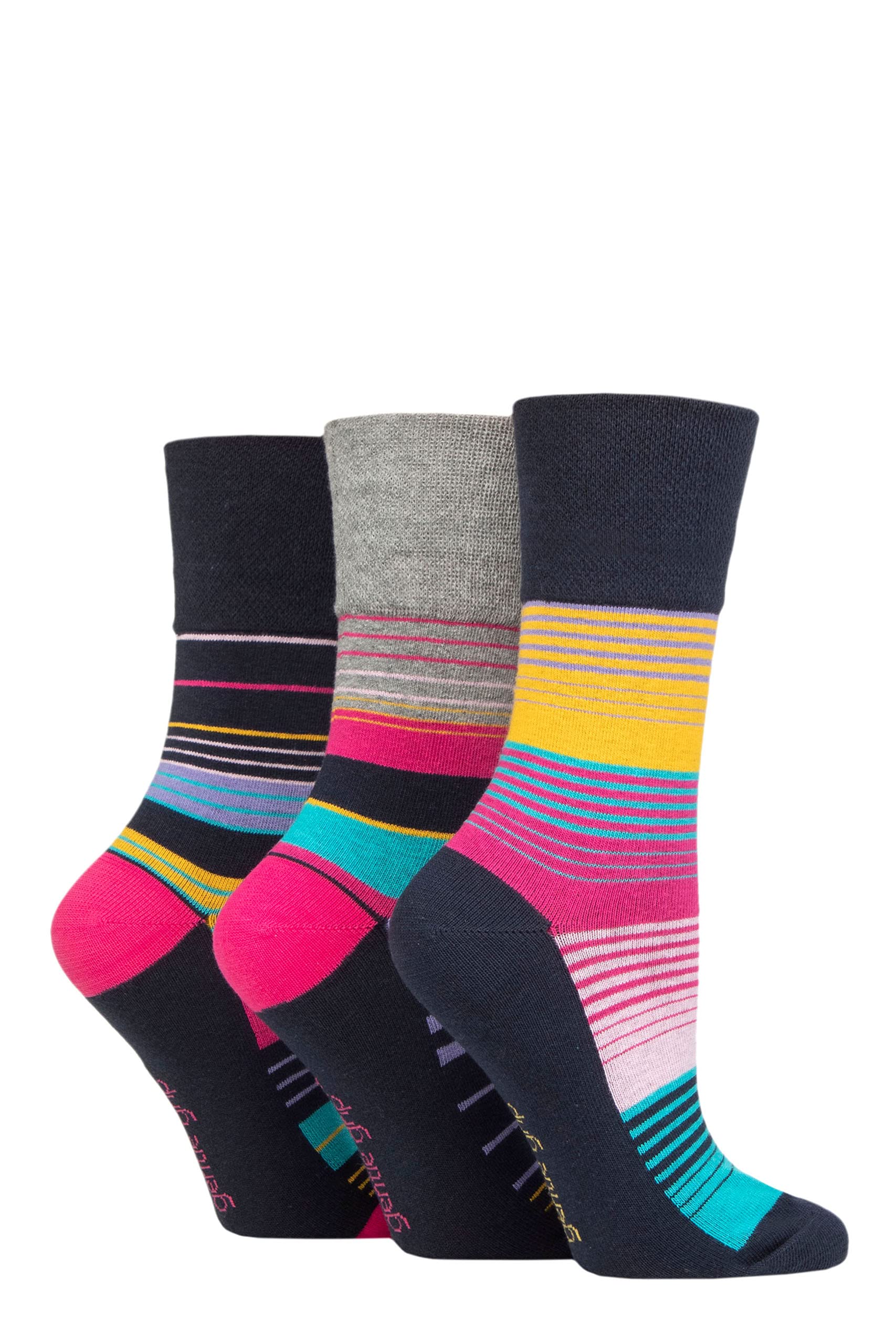 SockShopGentle Grip Ladies Colourburst Socks Pack of 3 Stripey Vibes 4-8