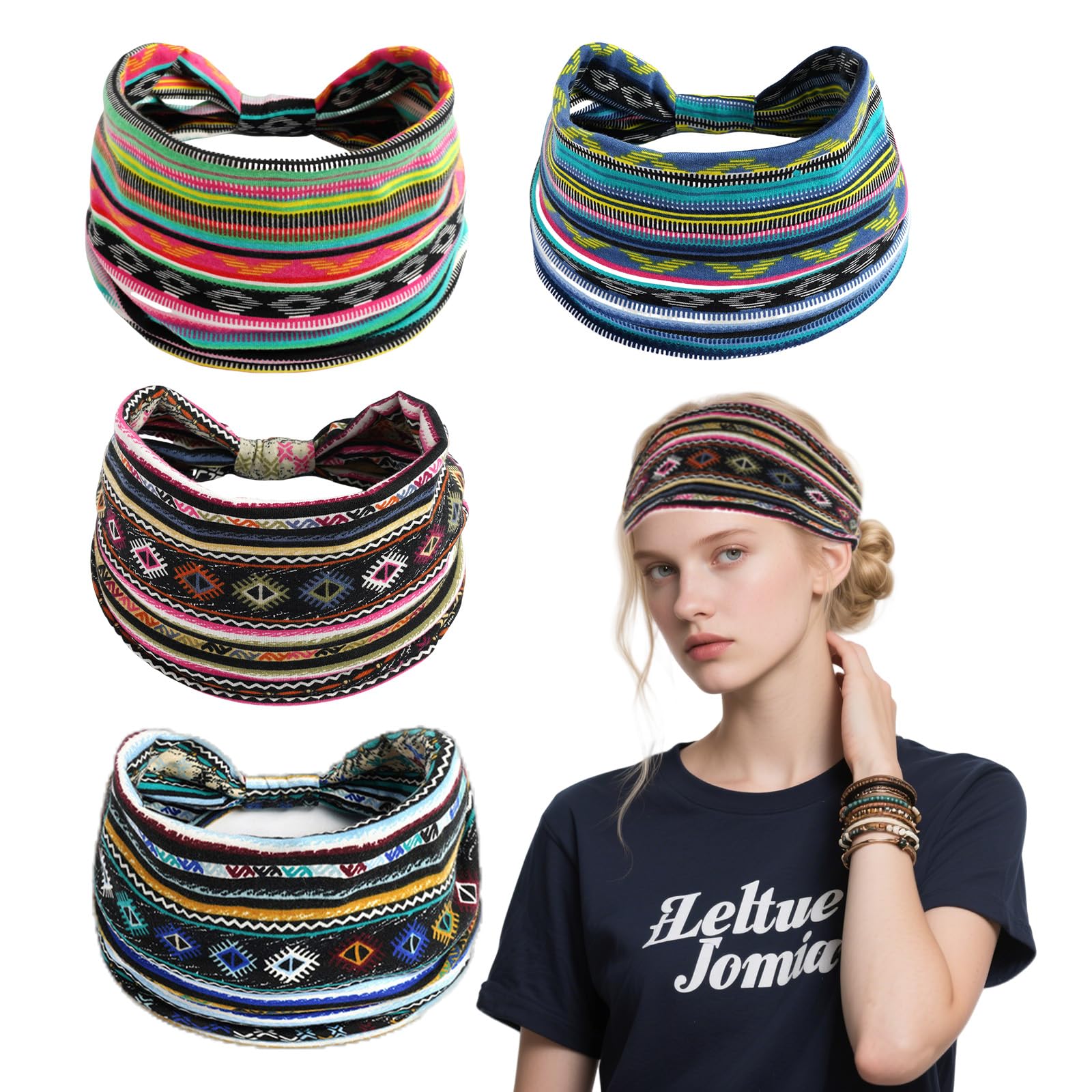 GWAWG 4 Pack Headbands for Women's Hair Wide and Thin Elastic Boho Tie Dye Knotted Hairbands,Our Ladies Headbands Blend Vintage Style with Practicality.Casual Outings,Festivals and as Women's Fashion
