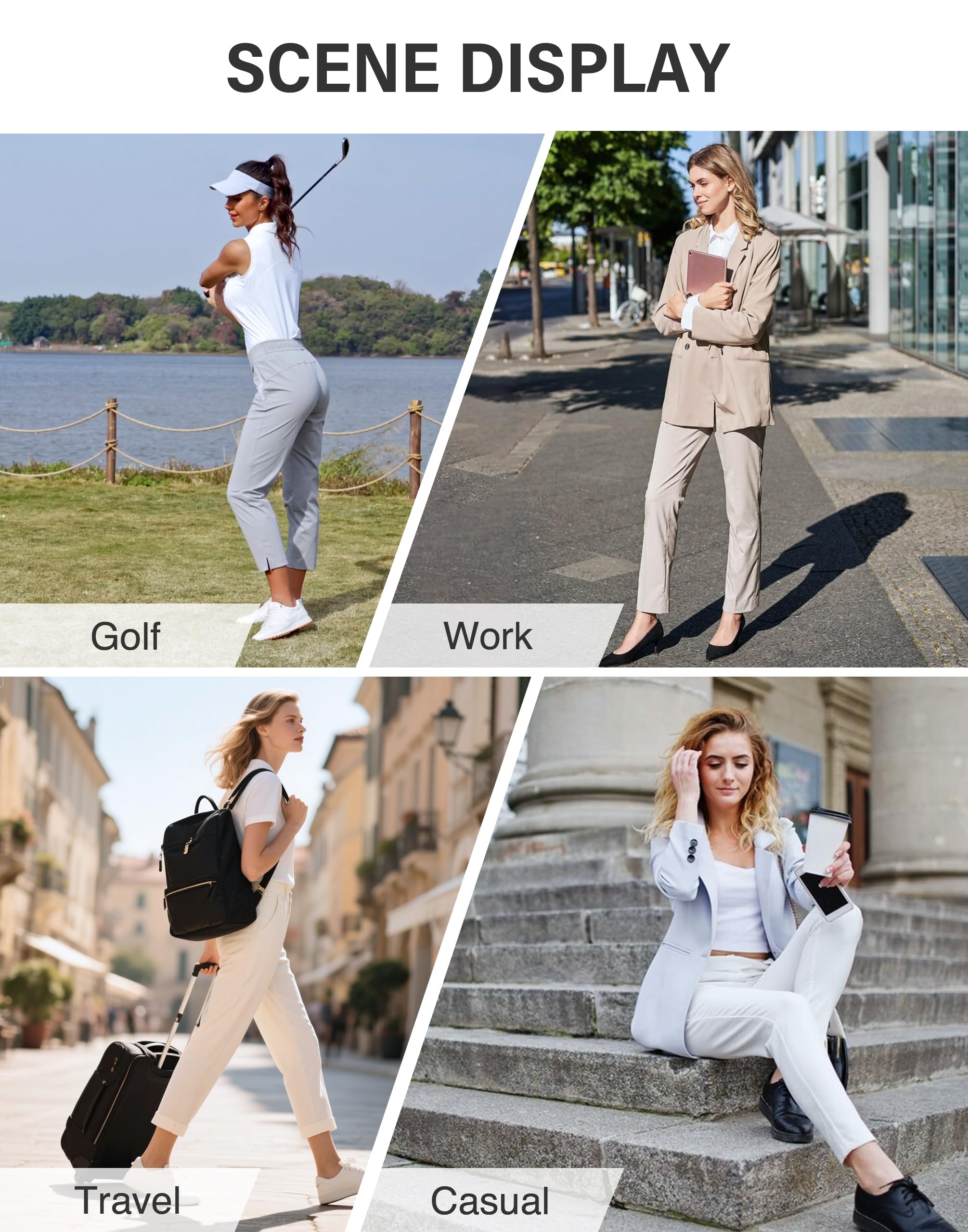 Pioneer Camp Pantaloni da golf da donna lunghi 7/8 con tasche laterali – Pantaloni elastici traspiranti per ufficio, viaggi e sport – Vita elastica con cordino – Pantaloni leggeri e indeformabili