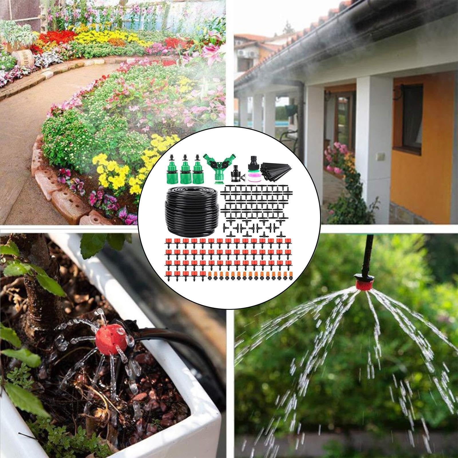 Kit di irrigazione automatica con tubo da 50 m, kit di micro irrigatori per piante da giardino, idratazione di aiuole di fiori vegetali per serra, uso agricolo
