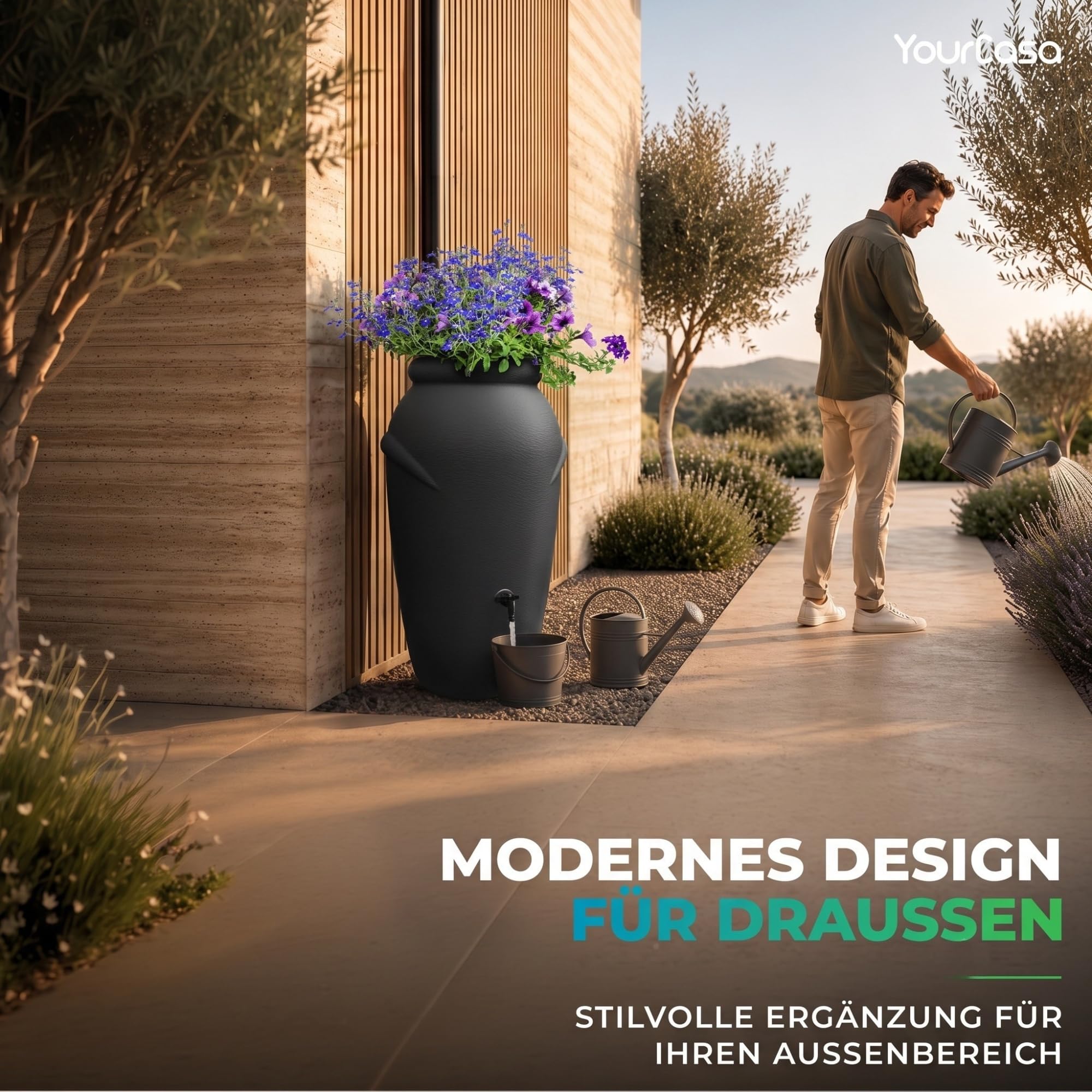 YourCasa Regentonne 210 Liter [Amphore Design] Regenfass Frostsicher aus Kunststoff - Regenwassertonne mit Wasserhahn - Regenwassertank Garten Regenwassersammler Wasserfass Wassertonne (Terracotta)