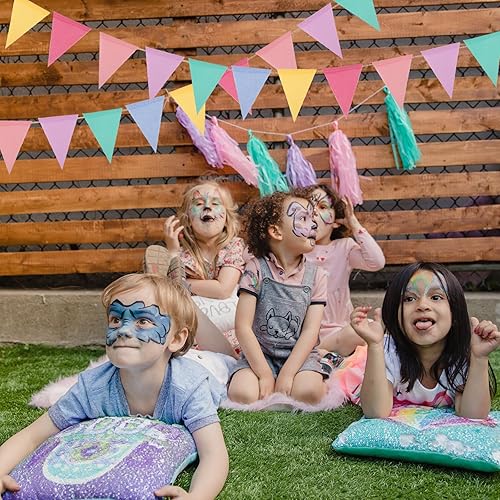 Miniatura 7 de Banderines reutilizables de 48 piezas de banderines multicolores de arpillera triángulo arco iris, banderines para exteriores, jardín, aula,