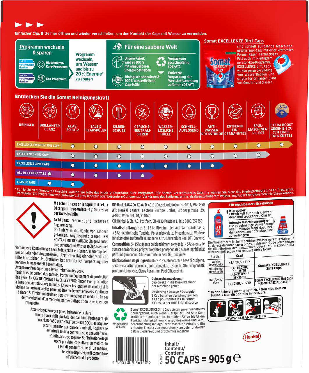 Komplett-Set für strahlendes Geschirr und gepflegte Maschine: SOMAT 3in1 Caps, Duo Power Gel, Spezial-Salz, Klarspüler, Maschinenreiniger & Deo – kraftvoll, Kalkschutz, Glanz und Frische in einem