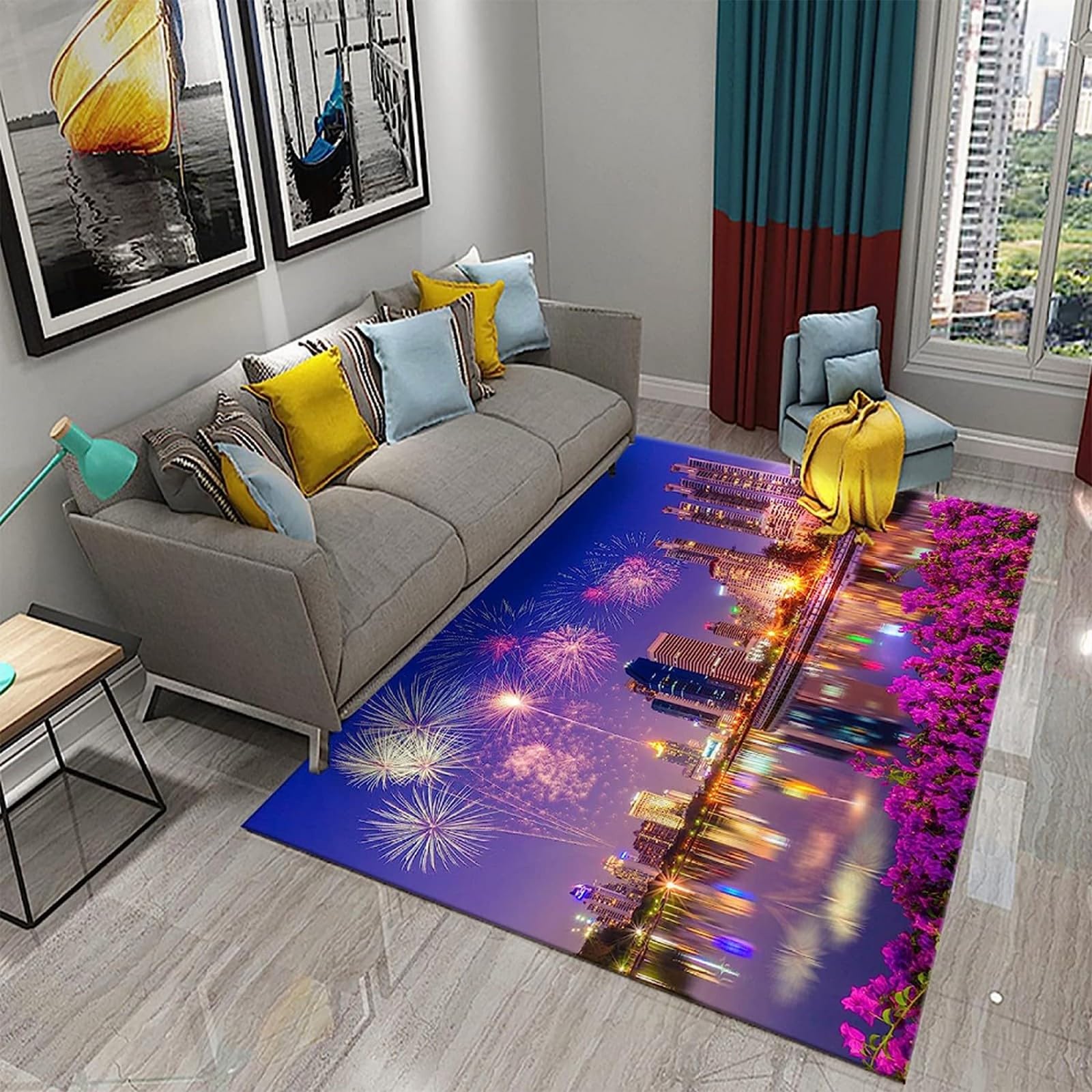 Tapis de zone motif rose 3D 180x280 cm antidérapant pour salon