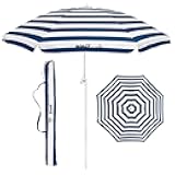 Cabana Beach Umbrella UPF 50 - UV Protection Foil-Lined Portable Outdoor Umbrella for Sand with Screw-in Base & Tilt Pole - Lightweight Beach Shade & Patio Umbrella with Bag