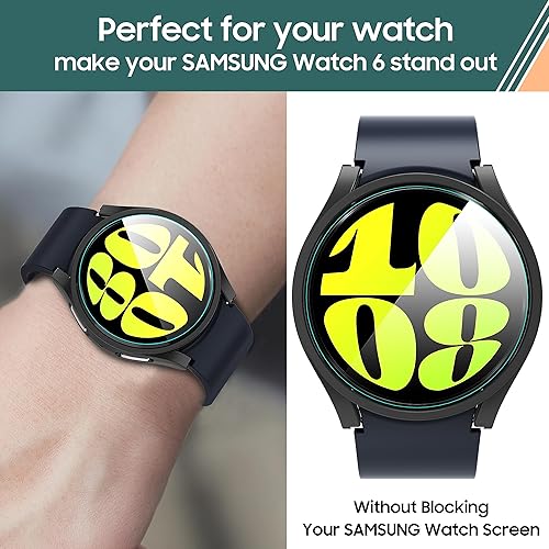 Miniatura 5 de 2+2 piezas para Samsung Galaxy Watch 6 1.575 in Funda con protector de pantalla HD+película antimiradas, vidrio templado duro PC ultra fina funda